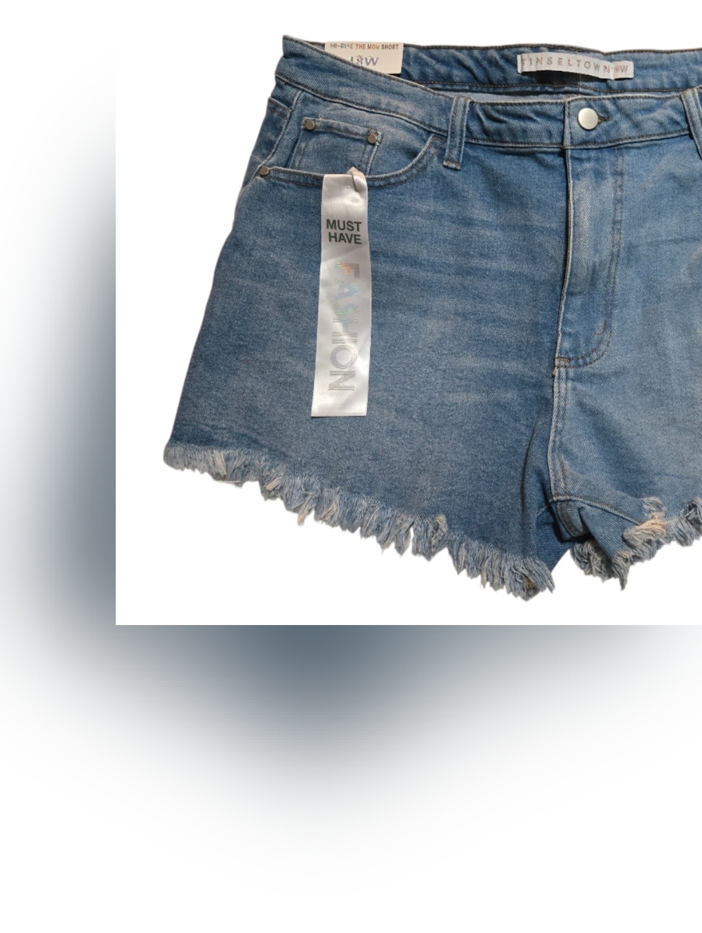 Tinseltown Light Blue Distressed Hi-Waisted Frayed-Hem Jean Shorts 18W